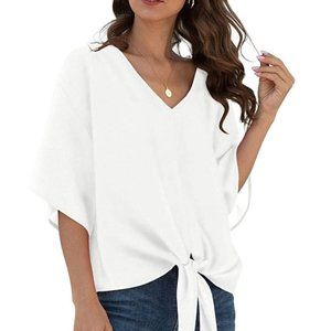 Women's WhiteTie Front Chiffon Blouse